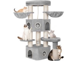 Krabpaal: Krabpaal Groot - Kattenkrabmeubel - Kattenvermaak - Stabiele Constructie - 50x50x163cm - Lichtgrijs