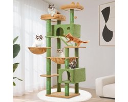 Krabpaal: Krabpaal Grote Kat – 180 cm Kattenboom met 2 Kattenhuizen, Hangmat, Krabpalen en Anti-Kantel Ontwerp