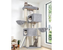 Krabpaal Grote Katten - Kattenboom Krabmeubel - Spelen en Rusten - Extra Dikke Stammen - 170 cm Hoog - Lichtgrijs