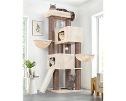 Krabpaal: Krabpaal Grote Katten - Kattenboom Stabiliteit - Krabben Spelen Rusten - Twee Extra Grote Huizen - 170 cm Hoog - Beige