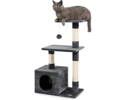 Krabpaal - hol - pluche bal - belletje - hoogte 85 cm - comfortabele ligplaats - kleine & grote katten - donkergrijs