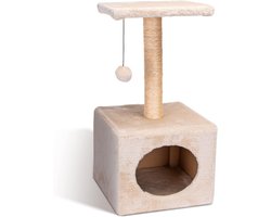 Krabpaal Huisje en Klimpaal voor Katten - Beige Multifunctioneel Kattenspeelgoed