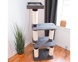 Krabpaal in grijs 150 cm met sisalstammen en speeltouw