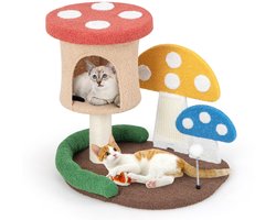 Krabpaal in Paddenstoellook Kattenboom met Kattenhol Sisal-Krabplank en Speelbal voor Kitten voor Woonkamer en Slaapkamer