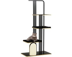 Krabpaal: Krabpaal Industrieel Design - 3 Platforms - 2 Ligkussens - Krabwand - Stalen Frame - Zwart 85x48x170 cm