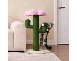 Krabpaal: Krabpaal Kaktusvorm - 90 cm hoog - Verdikte sisalstammen - Antikantelbeveiliging - Groen design - Compact formaat