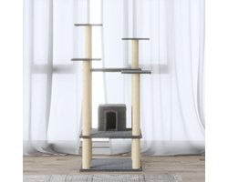 Krabpaal: Krabpaal Kat - Kattenboom Klimtoren - Spelen en Rusten - Sisal Krabpalen - 110 cm Hoog - Lichtgrijs