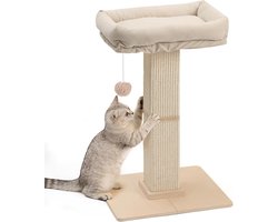 Krabpaal: Krabpaal Kat - Klimmeubel - Krabbelen - Massief Houten Frame - 44 x 32 x 18 cm - Beige