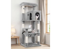 Krabpaal: Krabpaal Kat - Klimmeubel Speelboom - Spelen en Rusten - Stabiel en Hoog Design - 137 cm Hoog - Lichtgrijs
