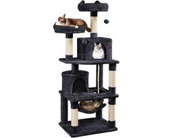 Krabpaal: Krabpaal Katten – Grote Kattenkrabpaal met 2 Kattenhuizen, 2 Platforms en Hangmat – Stabiel Kattenmeubel met Sisalpalen en Pluche – Krabboom voor Binnen – Klimboom – Speelboom – Kattenmeubel Zwart