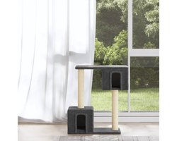 Krabpaal Katten - Klimmeubel Speelboom - Krabbelen Rusten - Twee Huizen Platforms - 55 x 22 x 60 cm - Donkergrijs