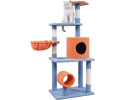 Krabpaal – katten krabpaal - Kattenhuis - 134cm hoog - Oranje en Blauw