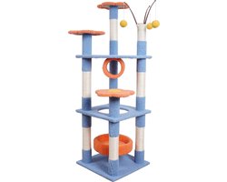 Krabpaal – katten krabpaal - Kattenhuis - 155cm hoog - Oranje en Blauw