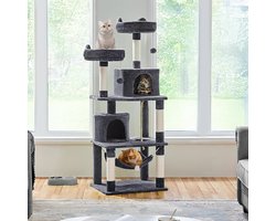 Krabpaal: Krabpaal Katten – Multi-level Activiteitentoren – Robuust en Stabiel – Sisal Krabpalen & Speelballen – Voor Binnen – Kattenhuis, Hangmat, Vermaak voor 2-3 Middelgrote Katten