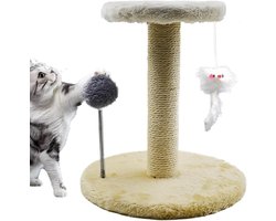 Krabpaal Katten Toren - Krabmeubel Activiteitenboom - Klimmen Spelen Krabben - Kantelbescherming Veerbal - 26x26x28cm - Beige