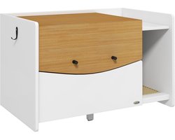 Krabpaal – Kattenbak – Kattenhuis – Kattenmeubel – Kattenkast – Uittrekbare Lade – Anti Grit Mat – 78x50x51 cm – Eikenhout/Wit