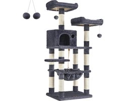 krabpaal, Kattenboom 143 cm, 2 gezellige uitkijkplateaus, rookgrijs