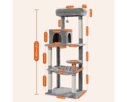 Krabpaal - Kattenboom - Katten Klimmuur - Sisal Krabpalen - Arbre a Chat - Hangmat - Kattenhuisje - 45x55x143cm - Grijs