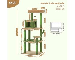 Krabpaal - Kattenboom - Katten Klimmuur - Sisal Krabpalen - Arbre a Chat - Hangmat - Kattenhuisje - 45x55x143cm - Groen