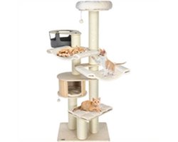 Krabpaal – Kattenboom – Kattenhuis – Kattenkrabpaal – Kattenpaal – 197 cm Hoog – Natuurlijk Hout Met Sisal Palen