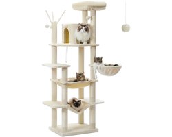 Krabpaal – Kattenboom – Kattenhuis – Kattenmand – Kattenmeubel – 175 cm Hoog – Hout Met Sisal Krabpalen