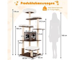 Krabpaal – Kattenboom – Kattenhuis – Kattenmeubel – Krabmeubel – 179 cm Hoog – Pluche Ligplek & Sisal Krabpalen