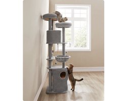 Krabpaal – Kattenboom – Kattenhuis – Krabmeubel – Kattenmand – Extra Groot 196 cm – 5 Sisal Krabpalen & Anti-Kantel Systeem - Lichtgrijs