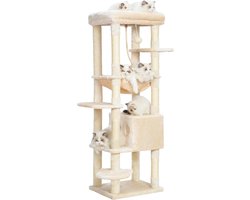 Krabpaal: Krabpaal Kattenboom - Kattenklimmeubel - Katten Spelen Ontspannen - Ruim Platform Mand - 50 x 50 x 153cm - Rookgrijs