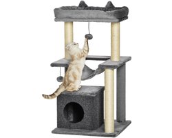 Krabpaal – Kattenboom – Kattenkrabpaal – Kattenklimpaal – Kruiphol – Multifunctionele Kattenboom Grijs – 90 cm Hoog – Sisal Krabpaal Met Hangmat En Platformen
