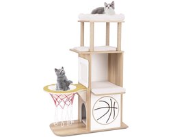 Krabpaal – Kattenboom – Kattenmeubel – Krabton – Krabhuis – 120 cm Hoog – Houten Structuur Met Hangmat Basketbal Design