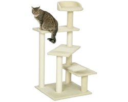 Krabpaal kattenboom kattentoren met sisalpalen en grote platforms voor kleine en middelgrote katten 50x50x100 cm beige