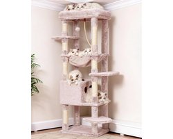 Krabpaal: Krabpaal Kattenboom - Klimmeubel Huisdier - Spelen Ontspannen - Verstevigde Basis - 50 x 50 x 153cm - Bruin Wit