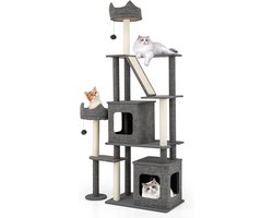 Krabpaal Kattenboom - Klimmeubel Speeltoestel - Spelen en Rusten - 7 Niveaus met 2 Holten
