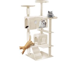 Krabpaal: Krabpaal Kattenboom - Klimparadijs Speelgoed - Katten Spelen Rusten - Robuuste Sisal Palen - 130 cm Hoog - Beige Lichtgrijs