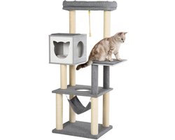 Krabpaal – Kattenboom – Krabmeubel – Kattenhuis – Kattenmand – 155 cm Hoog – Met Hangmat en Sisal Krabpalen