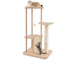 Krabpaal – Kattenboom – Krabmeubel – Kattenhuis – Kattenmand – 4 Lagen – Rubberhout & Sisal – Compact 59x47x112 cm