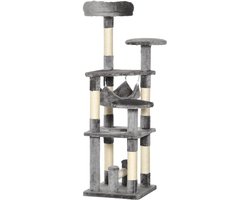 Krabpaal – Kattenboom – Krabmeubel – Klimpaal – Speelpaal – Grijs – Stevige Houten Constructie – Comfortabele Hangmat