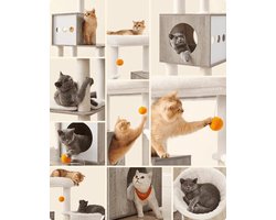 Krabpaal – Kattenboom – Krabmeubel – Krabton – Kattentoren – Met Verborgen Kattenbak – 185 cm Hoog – Wasbare Pluche Matten