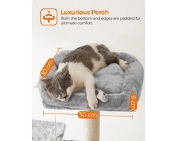 Krabpaal - Kattenboom - Met Grote Cave - Arbre a Chat - 3 Platforms - XL - 164 cm - Meerdere Verdiepingen - Krabplank - en Sisal Riem - Stabiel - Geschikt voor 3 Katten - Houten Constructie - Lichtgrijs