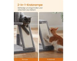 Krabpaal - Kattenboom - Met Grote Observatieplatform - 96 cm - Krabplank - en Ramp - Stabiel - Arbre a Chat - Geschikt voor Kittens - en Volwassen Katten - Pluche - Sisal Beklede Kolommen - Lichtgrijs