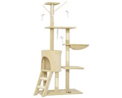 Krabpaal: Krabpaal Kattenboom met Kattenhuis en 4 Speeltjes – Grote Kattenboom met Platform en Trap voor Katten tot 5 kg Beige