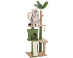 Krabpaal: Krabpaal kattenboom met kattenhuis en sisal krabmeubel 48x44x139 cm groen voor katten tot vijf kilo