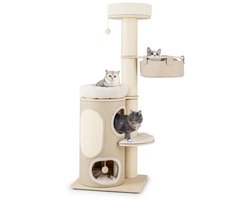 Krabpaal Kattenboom met Kattenhuis van Twee Verdiepingen Hangmat Afneembaar Bed Sisal Plank Speelbal Kattenkrabpaal Natuur