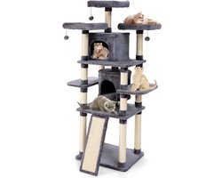 Krabpaal Kattenboom met Krabpalen en Plank/3 Pluche Zitstokken 2 Volledig Gevoerde Zitplaatsen en 3 Bungelende Ballen