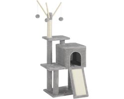Krabpaal: Krabpaal - Kattenboom - Spelen en krabben - Met knus hol - 42 x 32 x 118 cm - Lichtgrijs