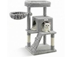 Krabpaal: Krabpaal - Kattenhuis en kattenmand - Ook voor kittens en senior katten - Compact - Modern - Lichtgrijs - 49 x49 x 97 cm