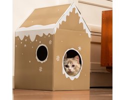 Krabpaal kattenhuis karton eenvoudig monteren speelgoed krabben rusten kattenbed binnen decoratie peperkoekhuizen Kerstmis.