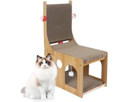 Krabpaal: Krabpaal Kattenhuis - Krabmeubel Speelgoed - Katten Verzorgen - 2-in-1 Golfkarton - 65 x 42 x 28 cm - Houtkleur