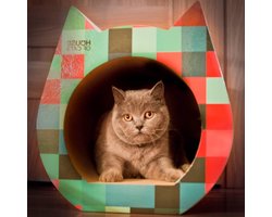 Krabpaal Kattenkop - Krabmat Krabkarton - Spel en Ontspanning - Uniek Kattenkop Design - 40x42x42cm - Wit