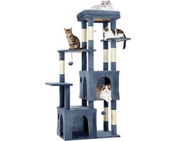 Krabpaal - Kattenkrabpaal 155 cm voor grote katten & Maine Coon - Meerniveaus klimboom met XL ligplateau, 2 ruime kattenhuisjes, 7 sisal krabpalen & speeltjes - lichtblauw -72x45x155CM